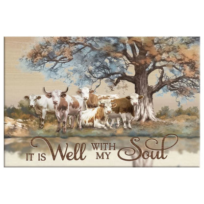 christian wall art it is well with my soul canvas art cows under tree (Landscape) (view 4)