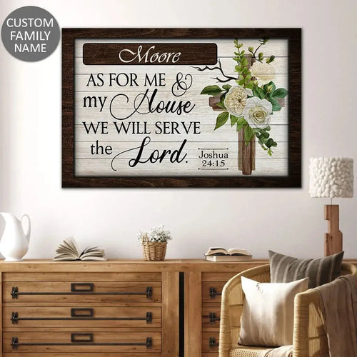 personalized as for me and my house we will serve the lord wall art canvas with custom family name (Landscape)