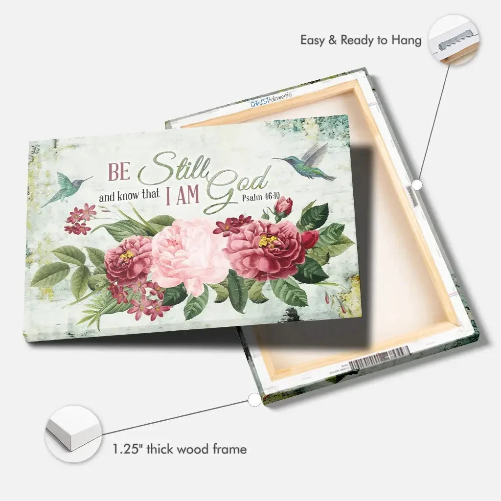 be still and know that i am god vintage flower hummingbird wall art canvas (view 7)