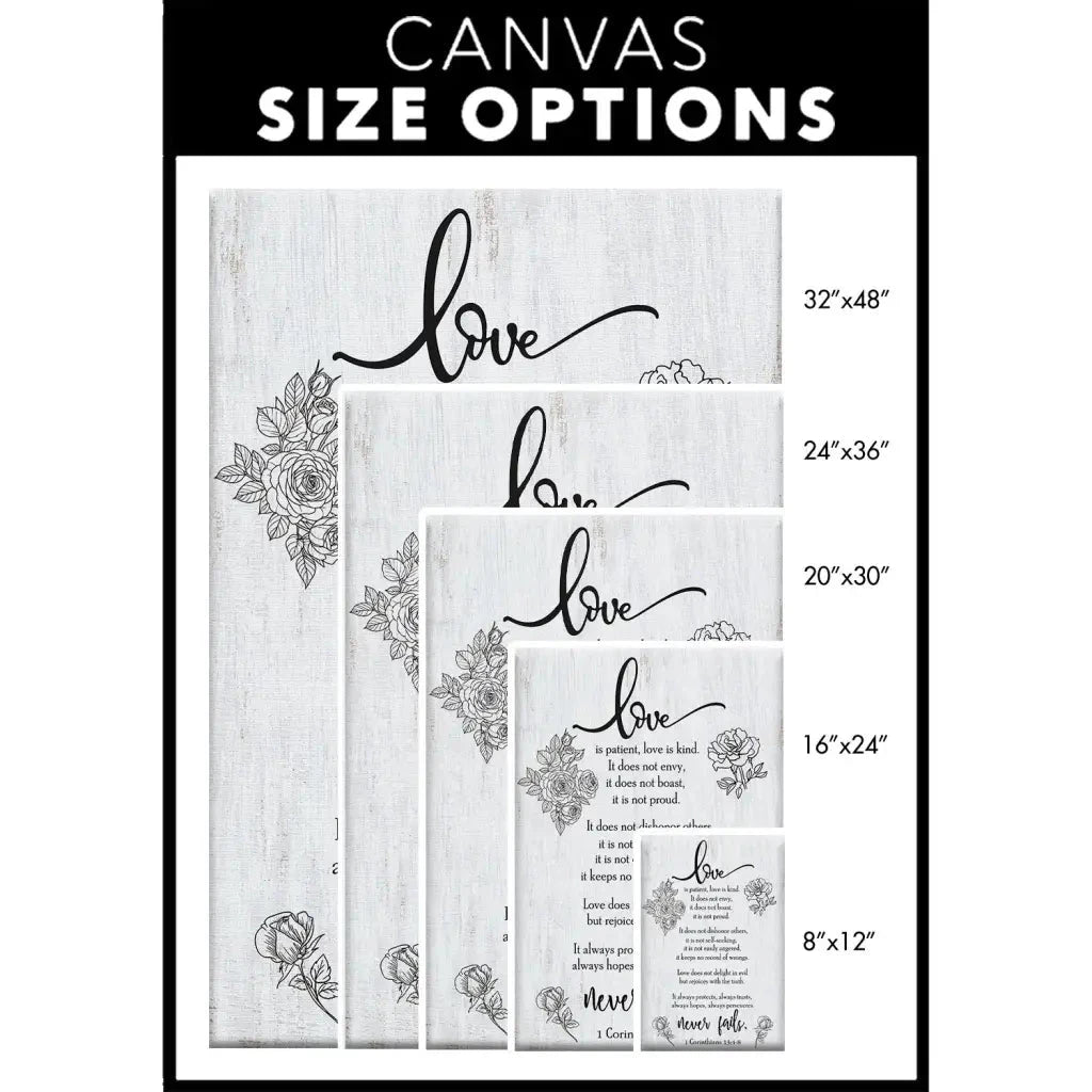love never fails 1 corinthians 13 4 8 wall art canvas (Landscape) (view 8)