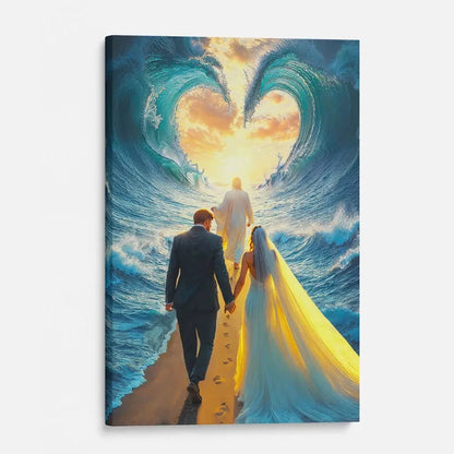 jesus leading a married couple through parted sea wall art canvas (view 8)