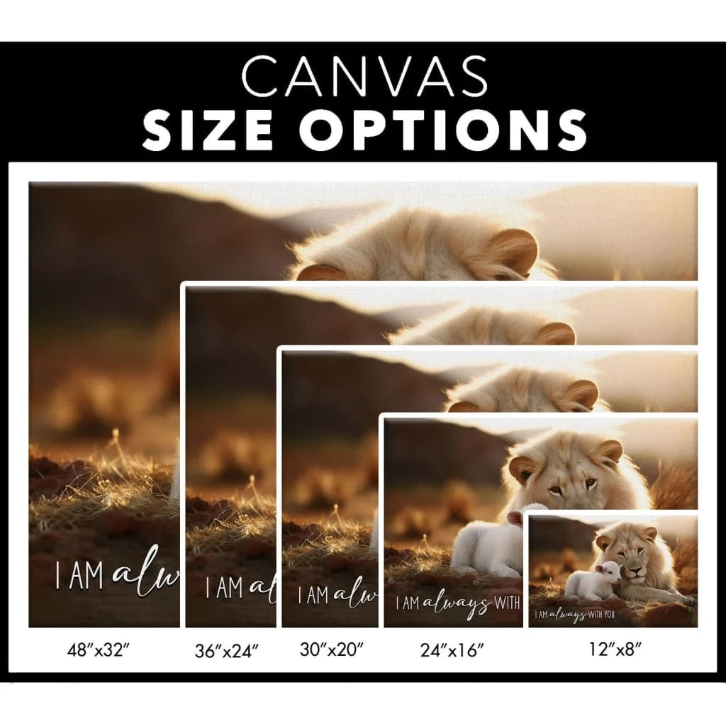 i am always with you lion and lamb christian wall art canvas (Landscape) (view 5)