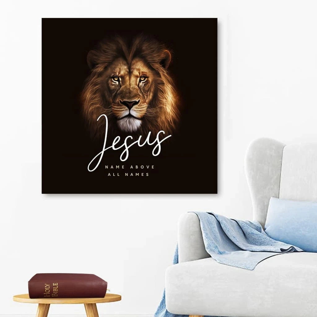 jesus name above all names lion of judah picture wall art canvas (Landscape) (view 5)