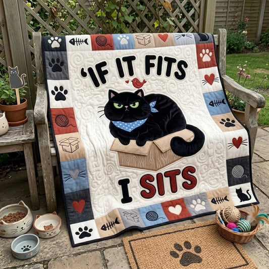 If It Fits I Sits Quilt Blanket