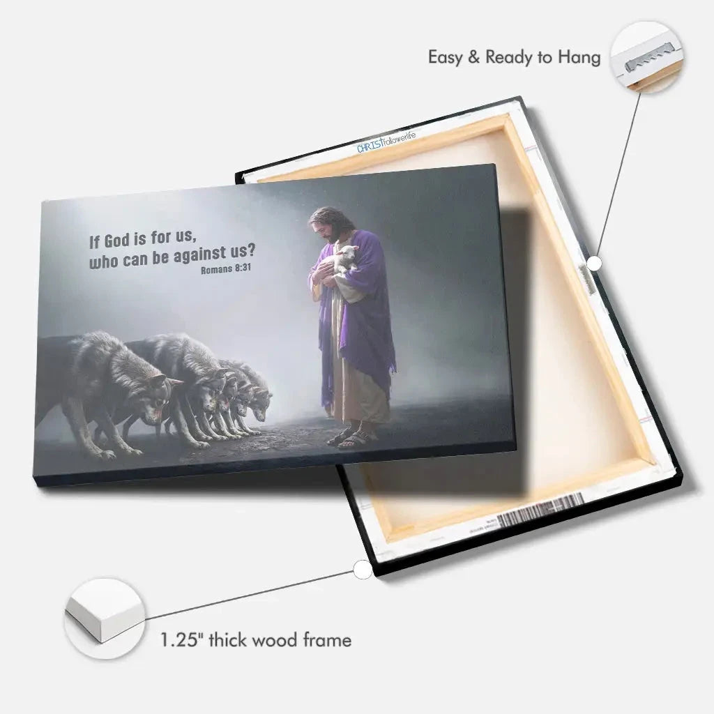 if god is for us who can be against us romans 8 31 wall art canvas (Landscape) (view 3)