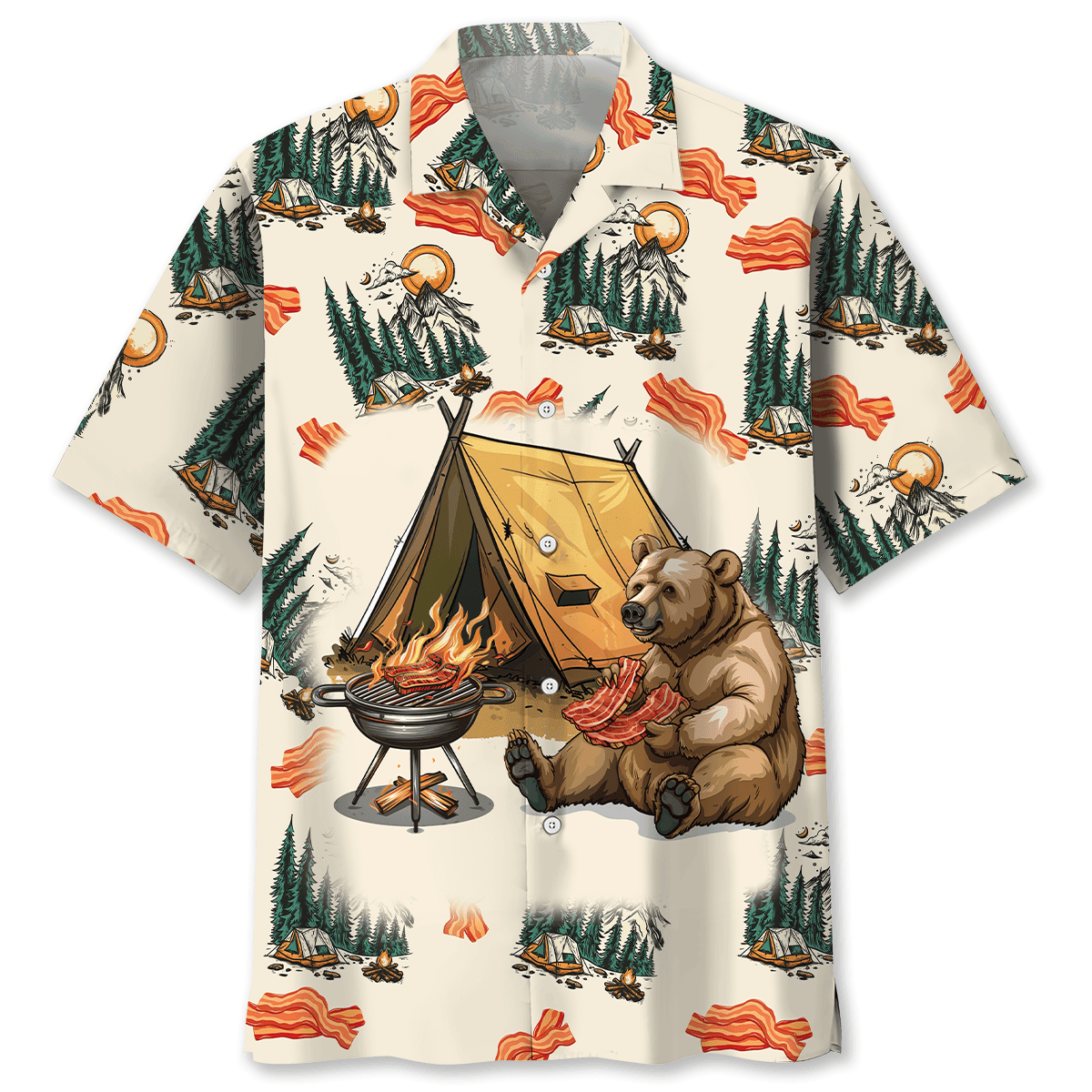 If It Involves Camping Bacon Count Me in Hawaiian - M - hawaiian shirt