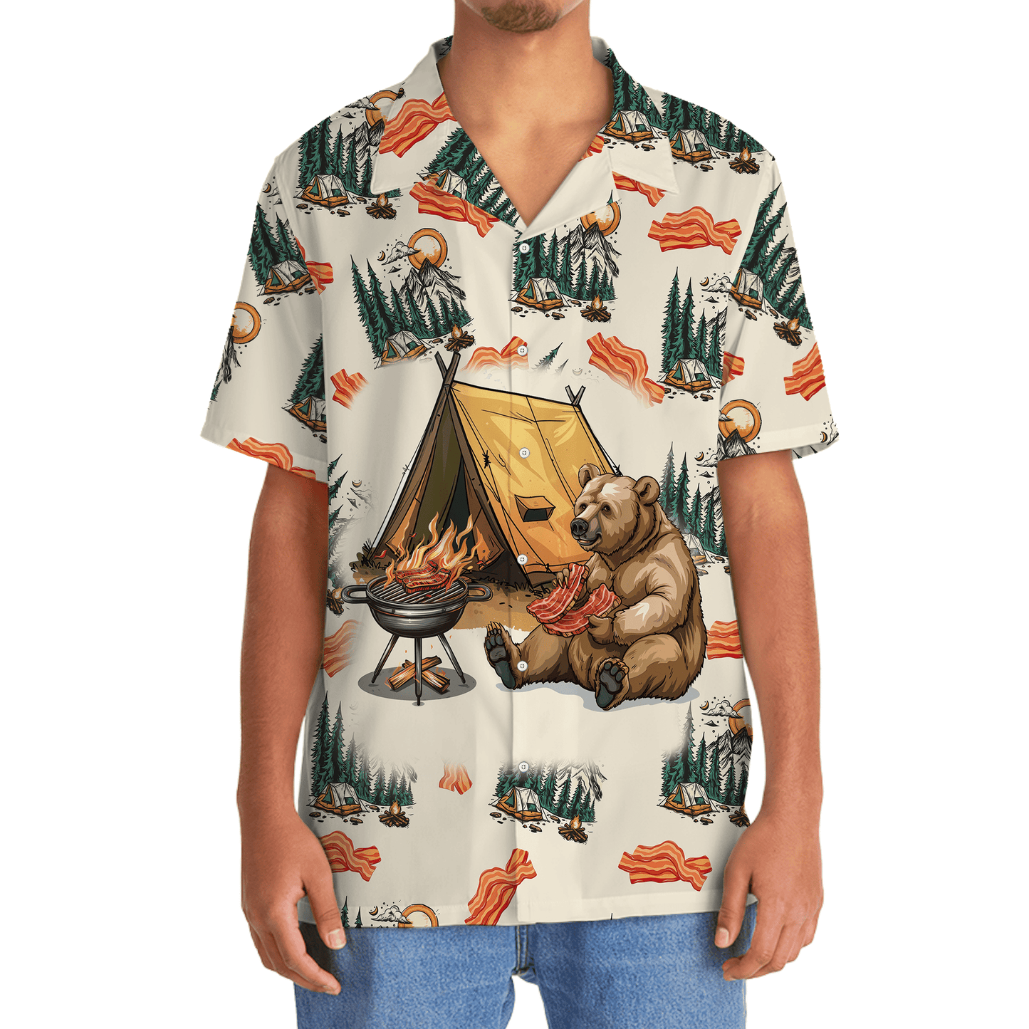 If It Involves Camping Bacon Count Me in Hawaiian - 2XL - hawaiian shirt