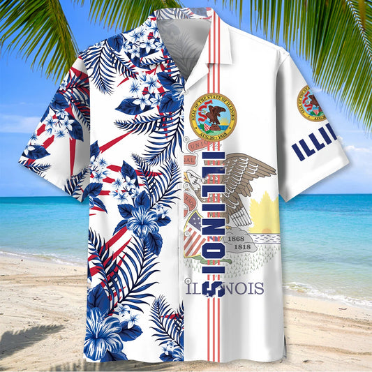 Illinois State Hawaiian Shirt Blue - S - hawaiian shirt