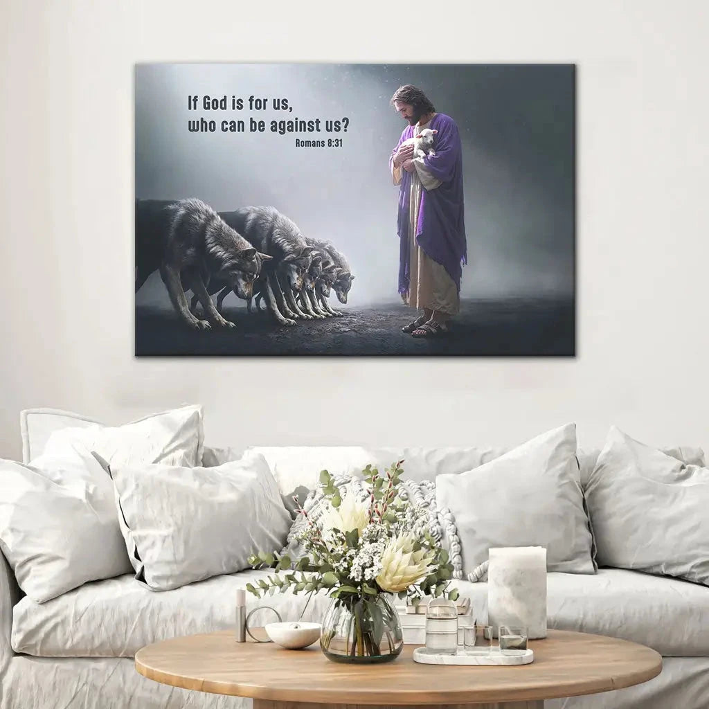 if god is for us who can be against us romans 8 31 wall art canvas (Landscape) (view 4)