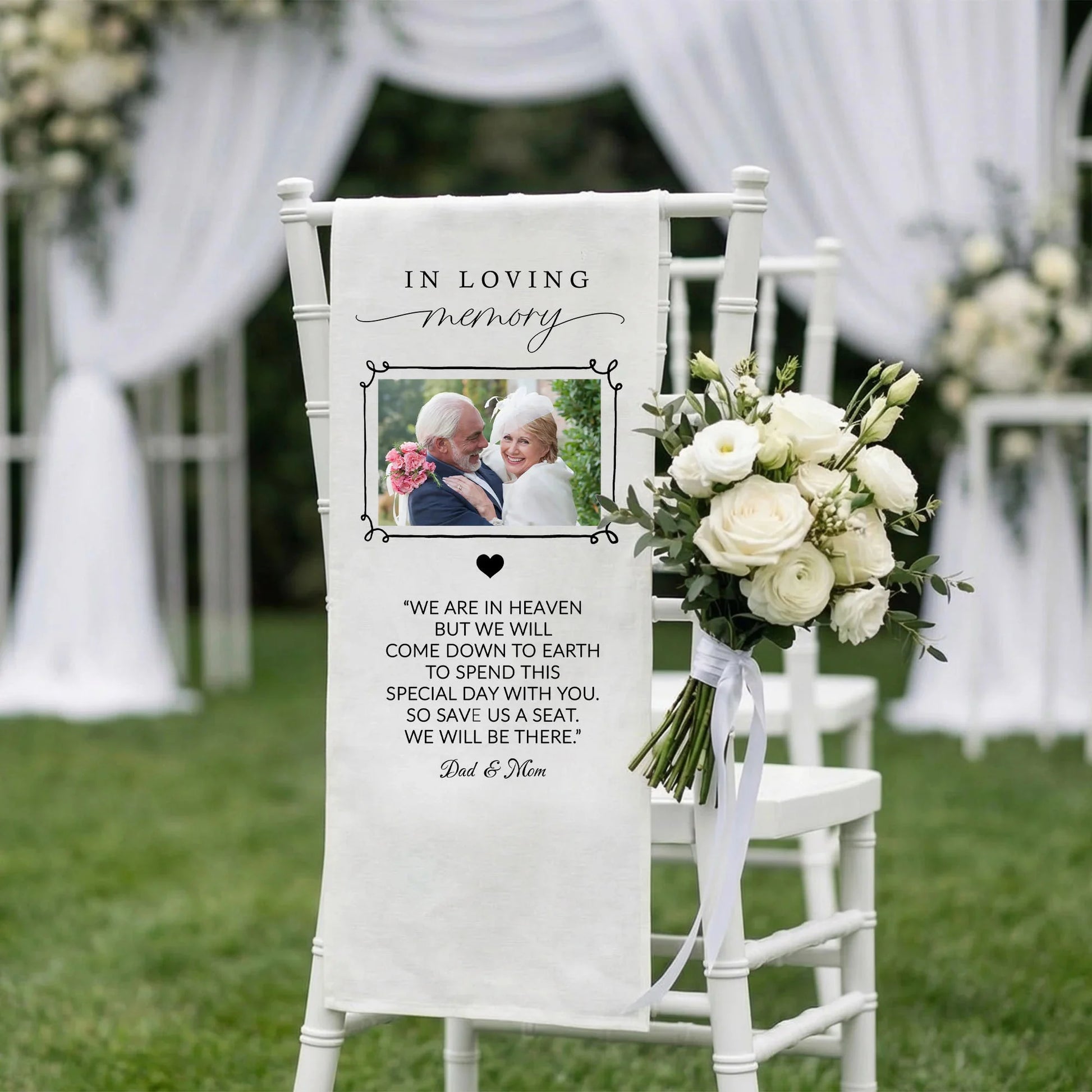 In Loving Memory Photo Wedding Chair Sign Personalized Memorial Seat Sign With Picture, gentle memorial keepsake (view 3)