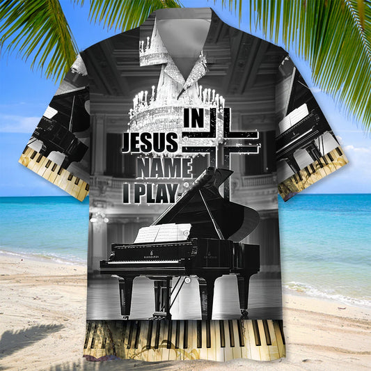 In Jesus Name I Play Grand Piano Hawaiian Shirt - S - hawaiian shirt