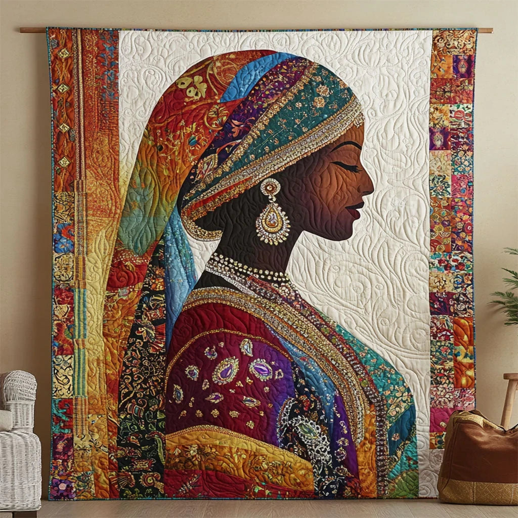 Indian Woman Portrait Quilt Blanket