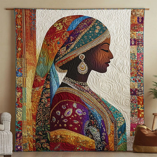 Indian Woman Portrait Quilt Blanket