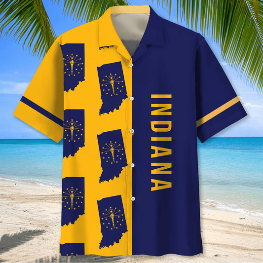 Indiana State Flag Hawaiian Shirt - S - hawaiian shirt