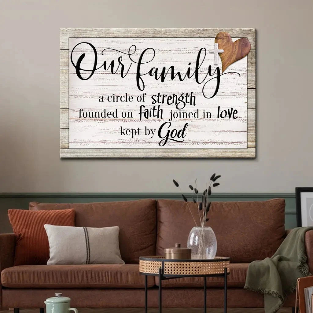 our family a circle of strength christian family wall art canvas (Landscape) (view 3)