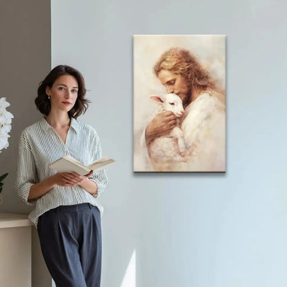 the good shepherd jesus with lamb wall art canvas (view 4)