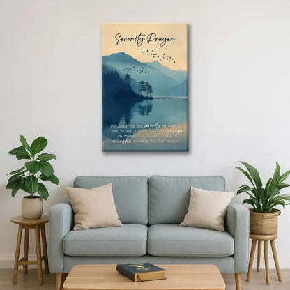 christian wall art serenity prayer canvas peaceful mountain lake decor for home (view 3)