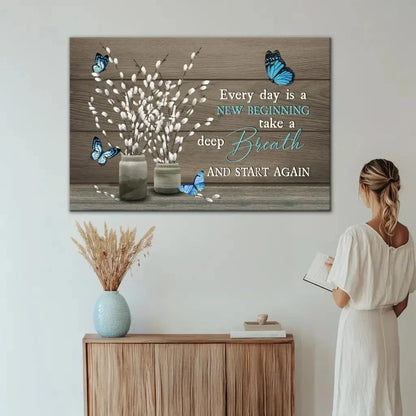 every day is a new beginning butterfly flower christian wall art canvas (Landscape) (view 5)