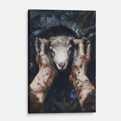 jesus rescues the lost lamb in the mud christian wall art canvas (view 5)