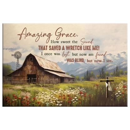 amazing grace how sweet the sound wall art old barn with flowers christian canvas art (Landscape) (view 2)