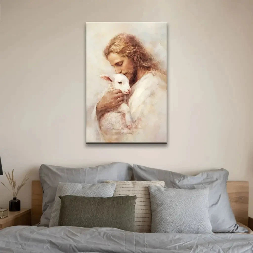 the good shepherd jesus with lamb wall art canvas (view 5)