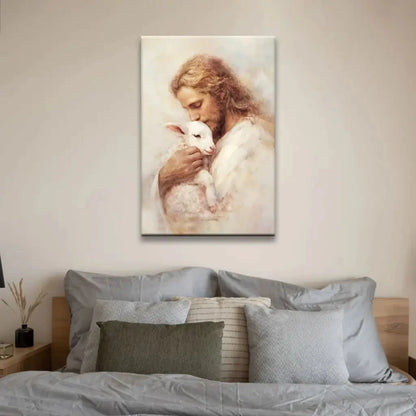 the good shepherd jesus with lamb wall art canvas (view 5)