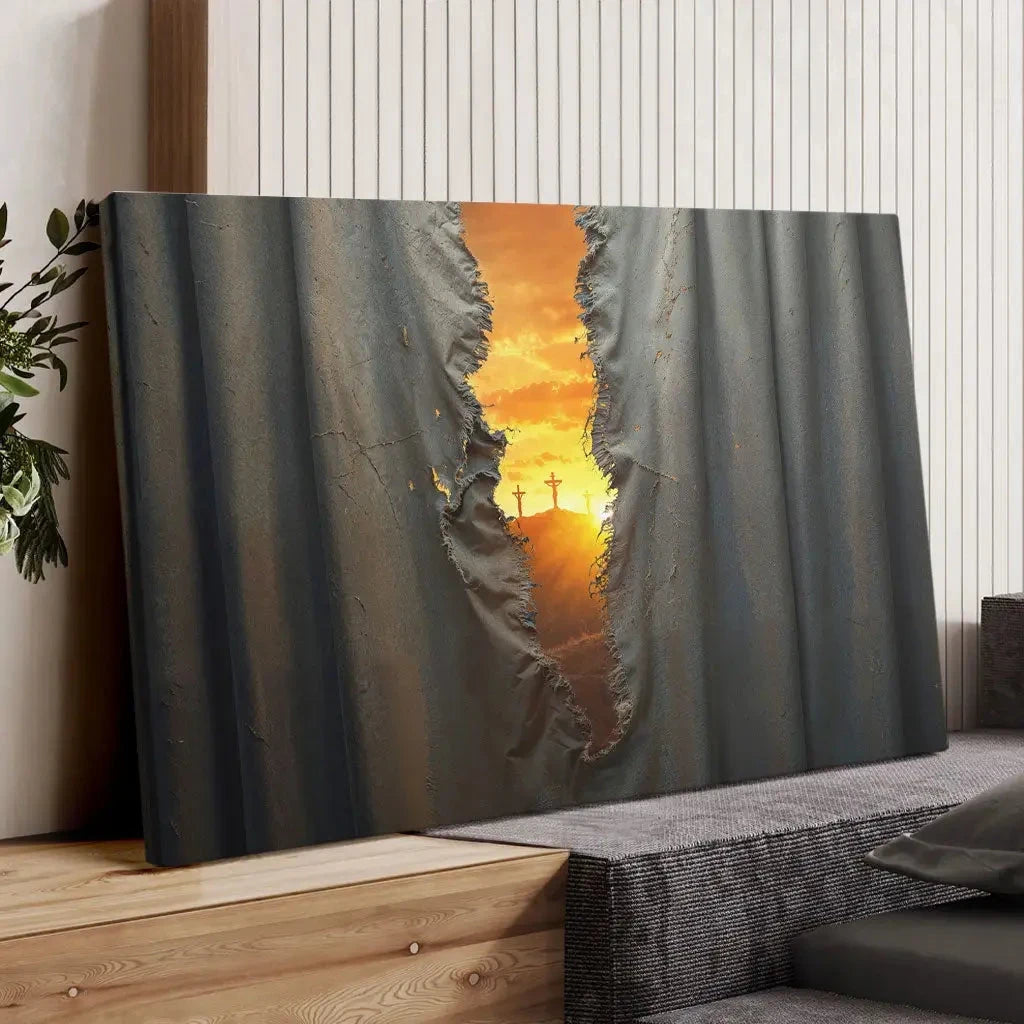 the veil was torn at jesus crucifixion christian wall art canvas (Landscape) (view 7)