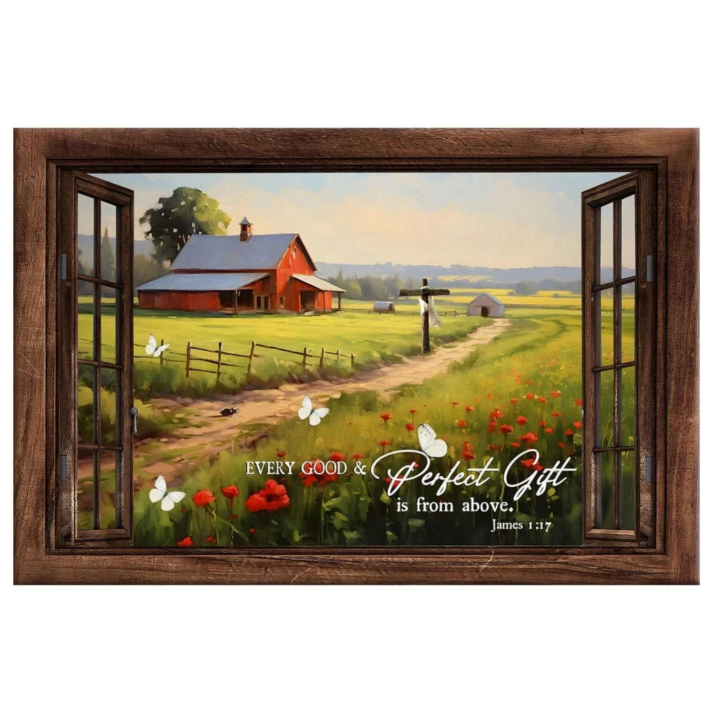 james 1 17 every good and perfect gift is from above red barn in field wall art canvas (Landscape) (view 3)
