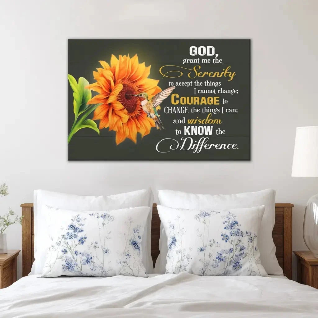 serenity prayer canvas hummingbird sunflower christian wall art (Landscape) (view 4)