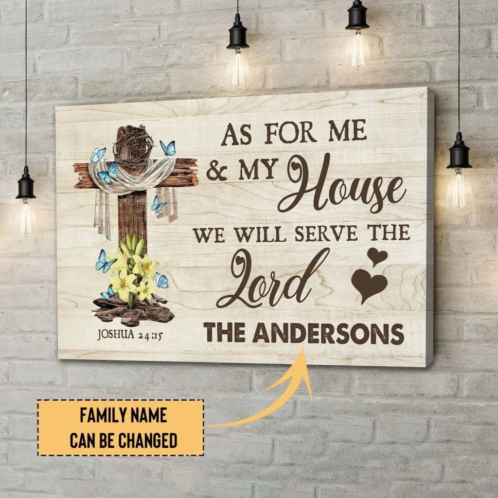 custom family name joshua 24 15 as for me and my house personalized wall art canvas (Landscape) (view 3)