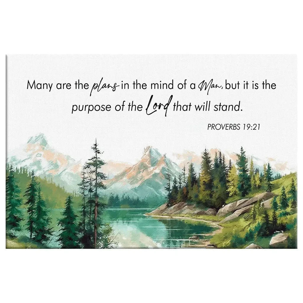 many are the plans proverbs 19 21 bible verse wall art canvas (Landscape) (view 6)