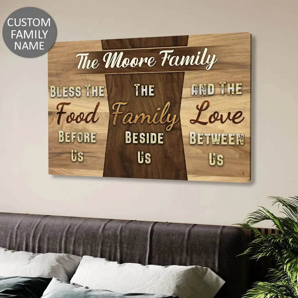 personalized bless the food before us custom family name wall art canvas (Landscape) (view 5)