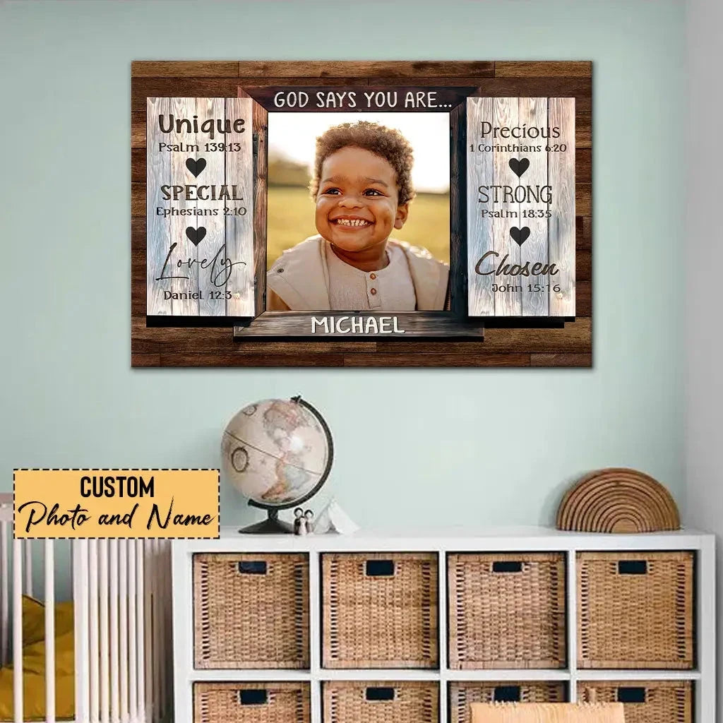 personalized god says you are wall art canvas with custom photo name (view 5)