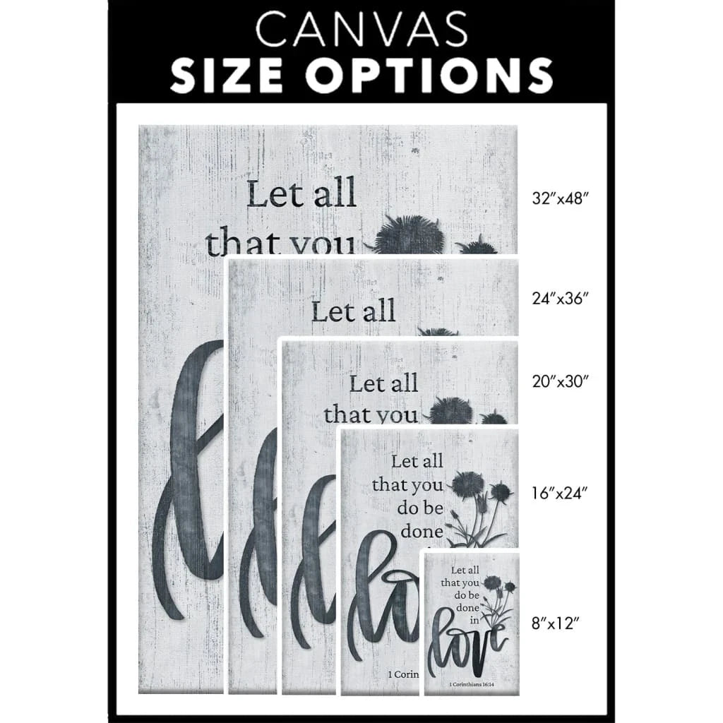 bible verse wall art let all that you do be done in love canvas with wildflowers (view 3)