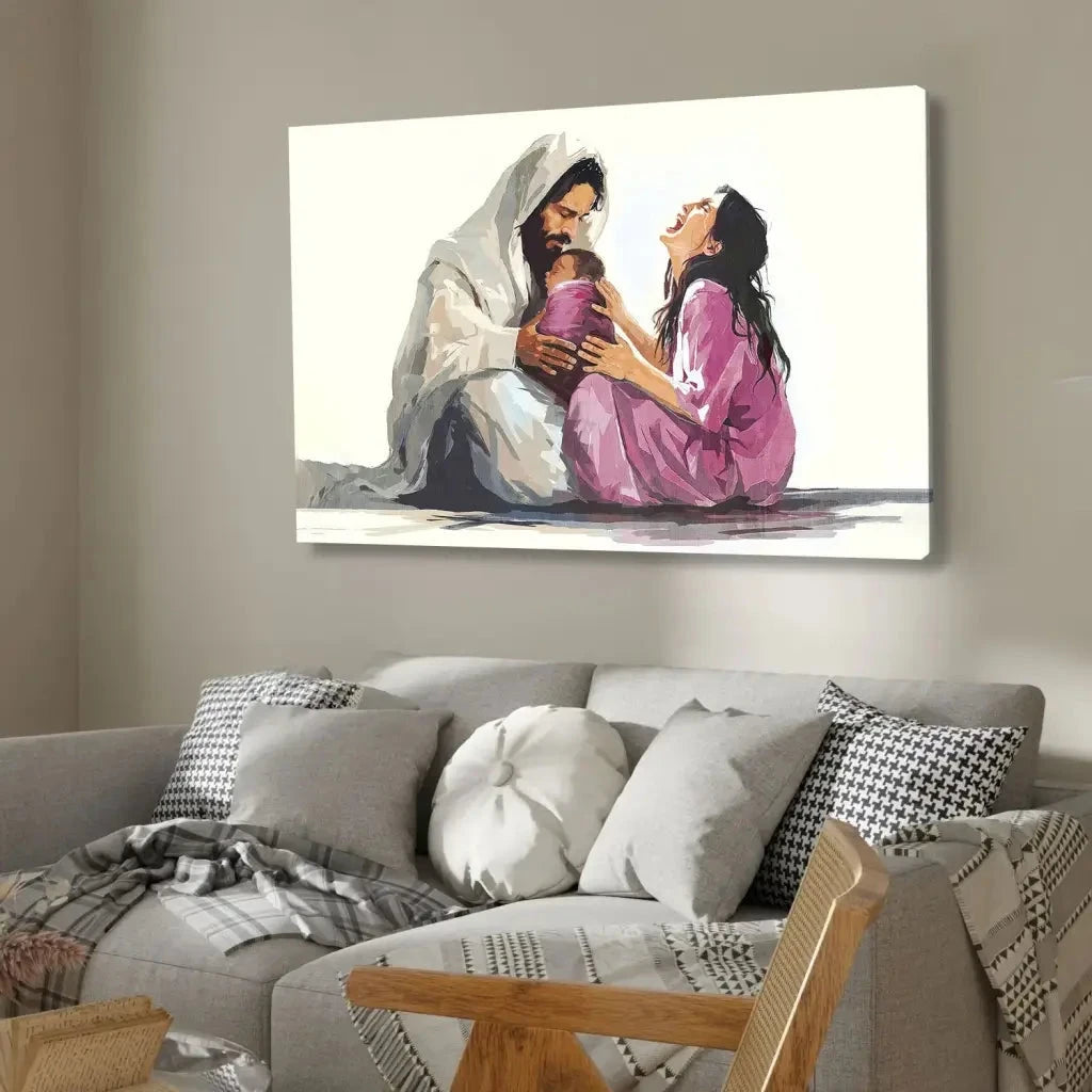 jesus is close to the brokenhearted woman christian wall art canvas (Landscape) (view 6)