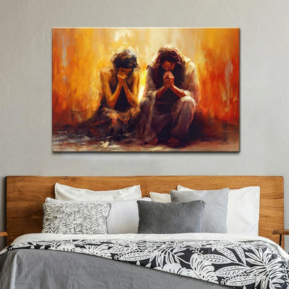 women and jesus praying wall art canvas print (Landscape) (view 4)