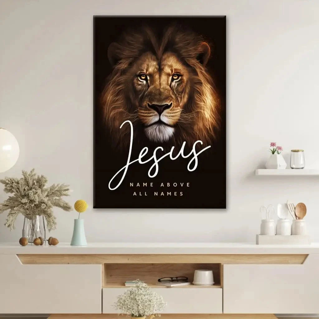 jesus name above all names lion of judah picture wall art canvas (Landscape) (view 6)