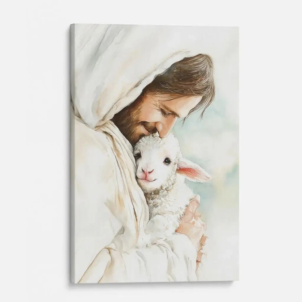 jesus holding the lost lamb good shepherd christian wall art canvas (view 5)