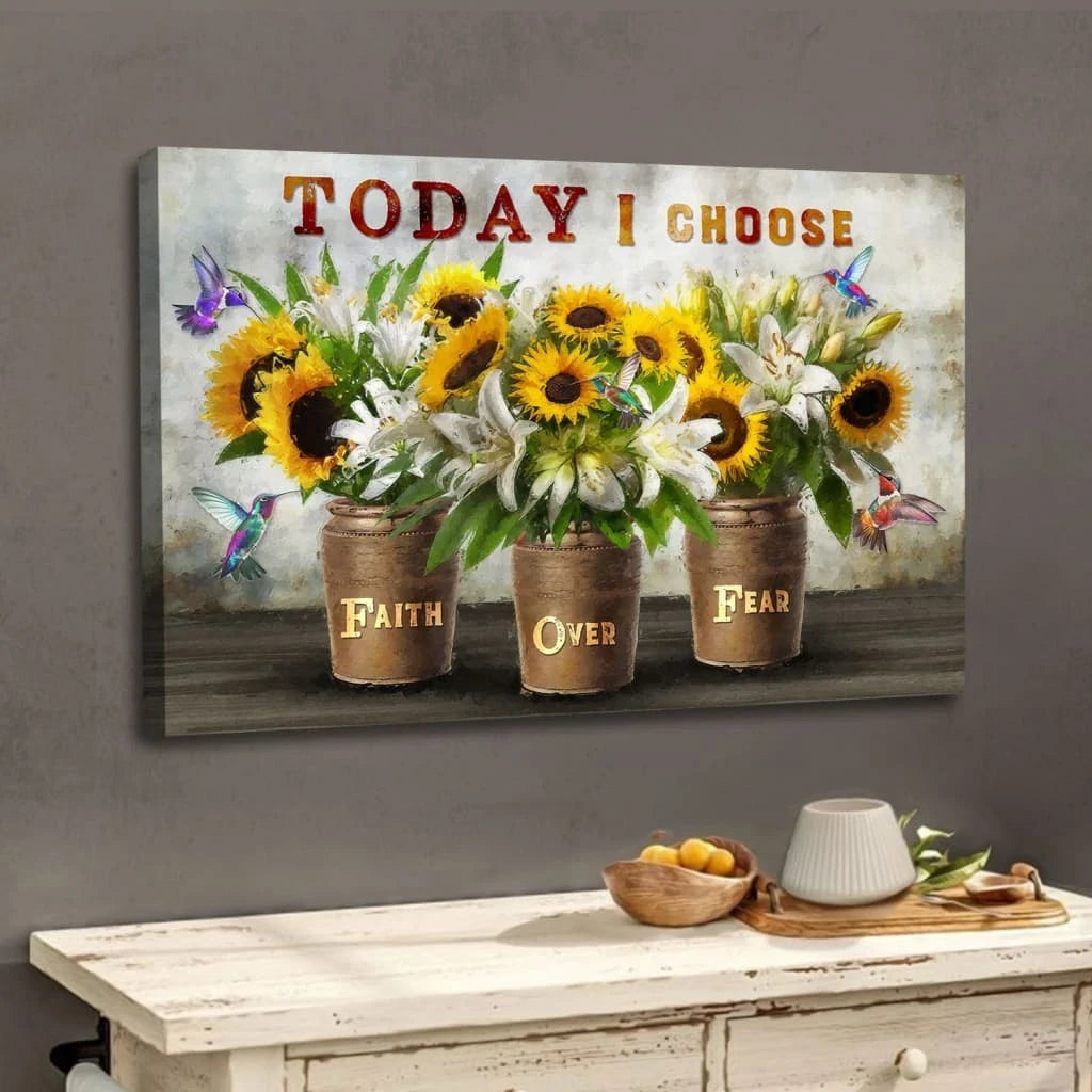 today i choose faith over fear wall art sunflowers and white lilies christian canvas art (Landscape) (view 3)