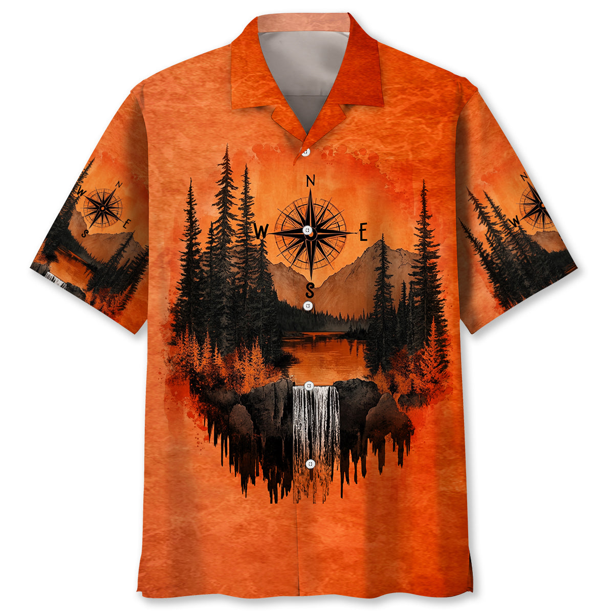 Into the Mountains I Go Orange Hawaiian Shirt - S - hawaiian shirt