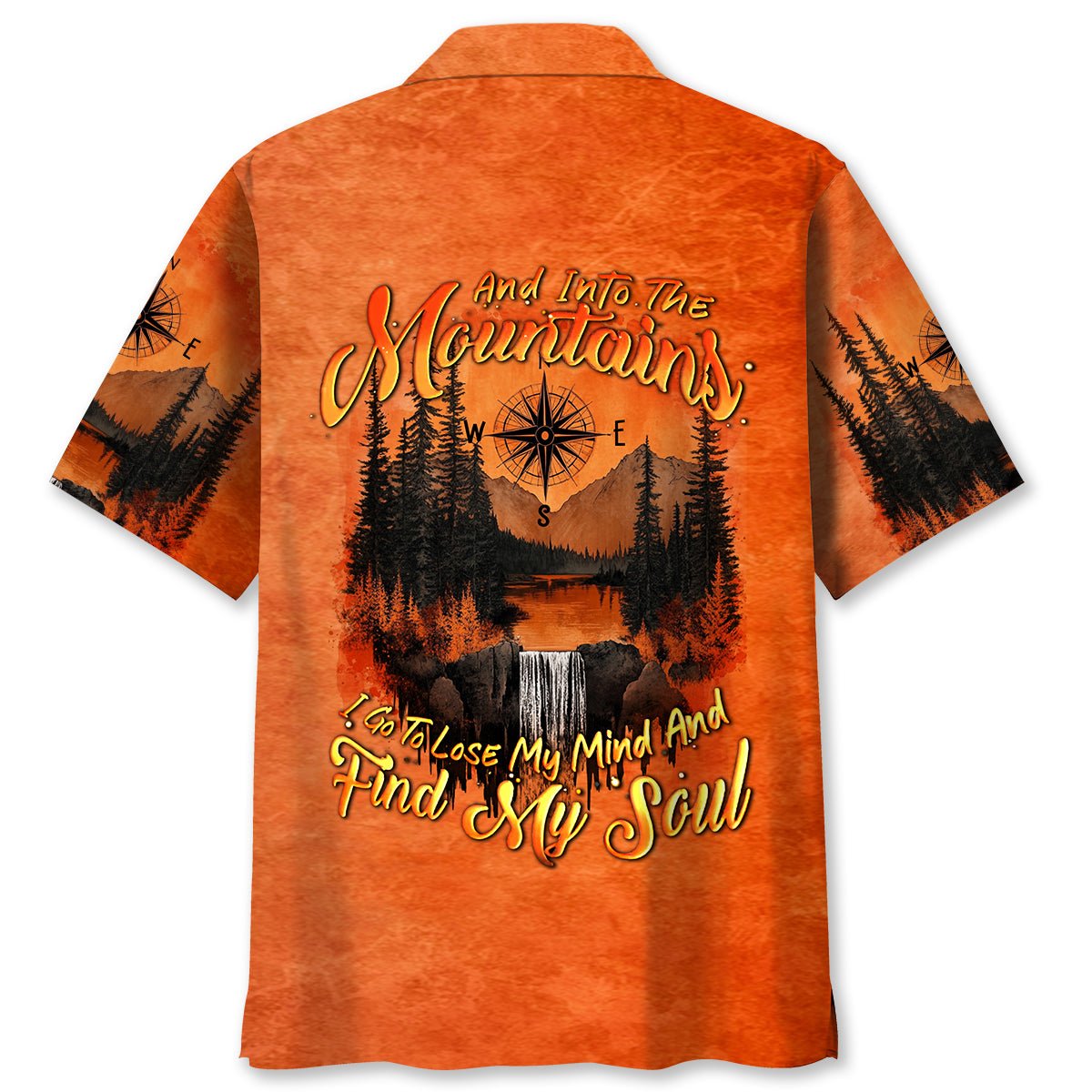 Into the Mountains I Go Orange Hawaiian Shirt - M - hawaiian shirt