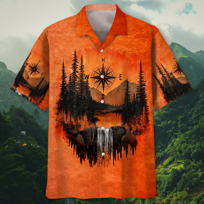Into the Mountains I Go Orange Hawaiian Shirt - L - hawaiian shirt