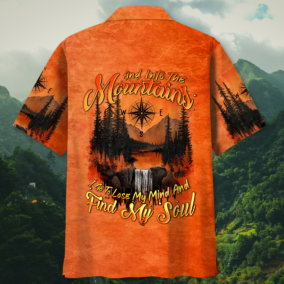 Into the Mountains I Go Orange Hawaiian Shirt - XL - hawaiian shirt
