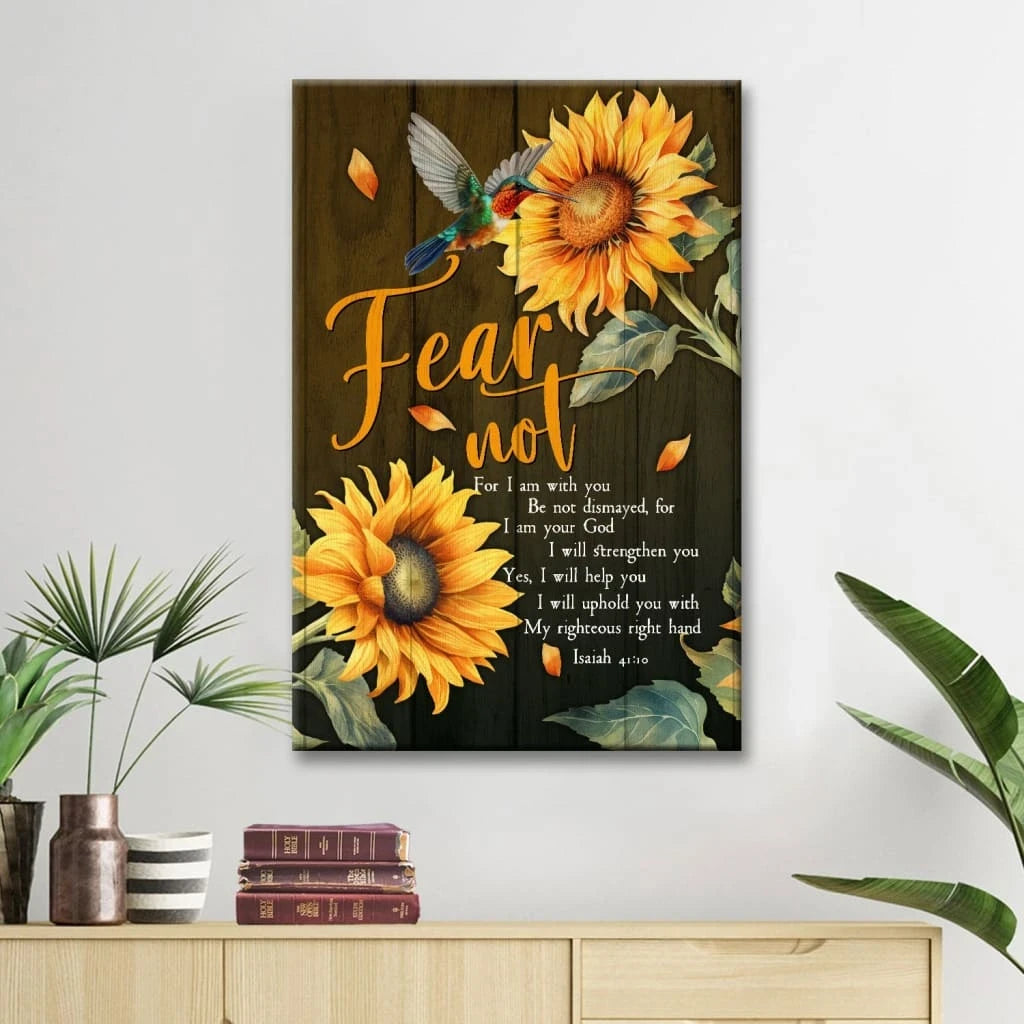 fear not for i am with you isaiah 41 10 canvas hummingbird sunflower christian wall art (Landscape) (view 5)