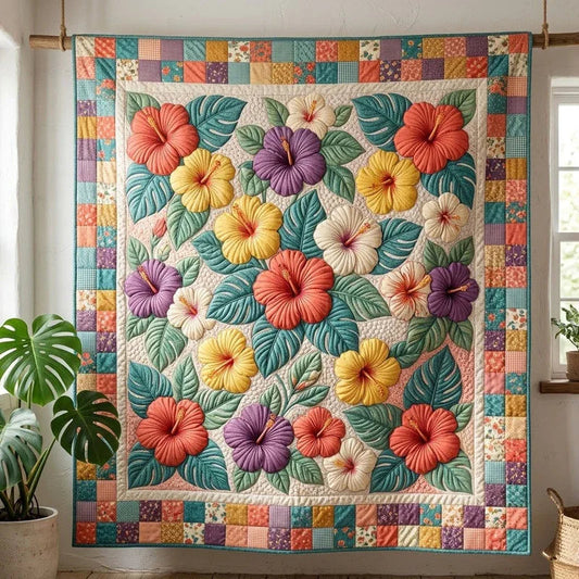 Island Blossom Quilt Blanket - Quilted Blanket by OtterMia