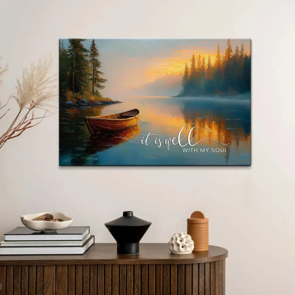 it is well with my soul tranquil lake sunrise christian wall art canvas (Landscape) (view 4)