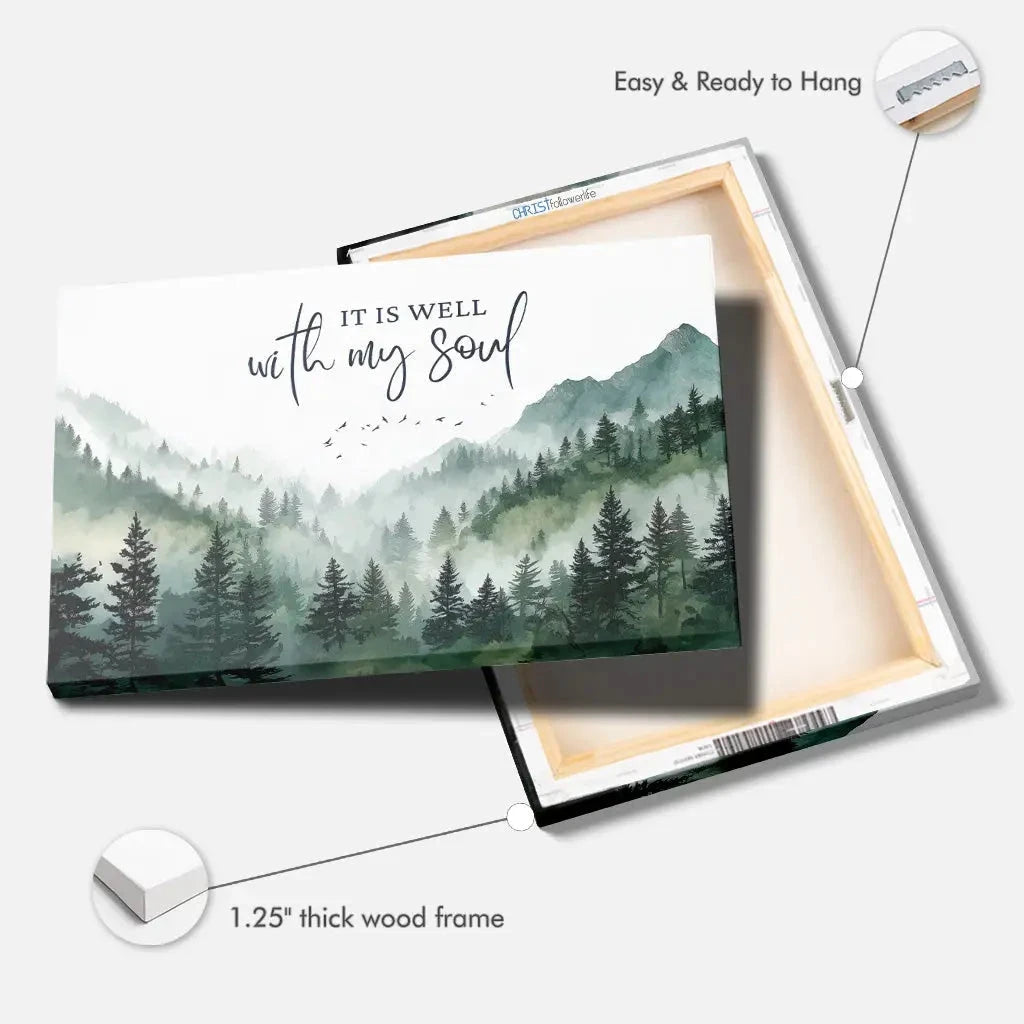 it is well with my soul mountain forest christian wall art canvas (Landscape) (view 5)