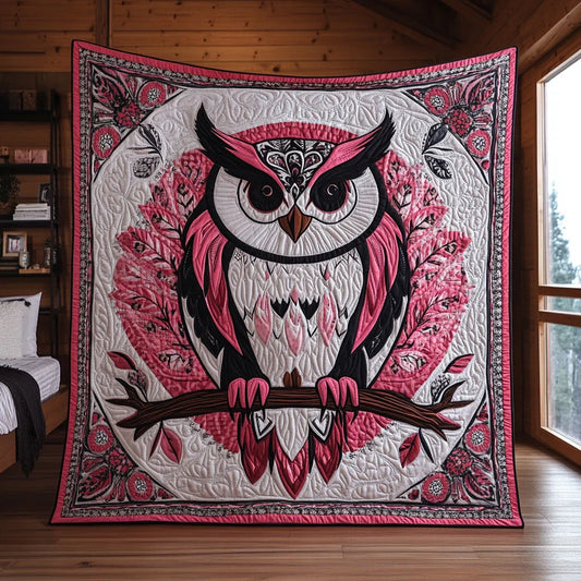 Ivory Pink Owl Quilt Blanket