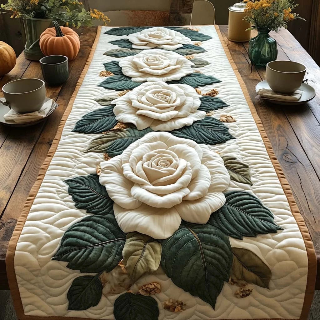 Ivory Roses Quilted Table Runner