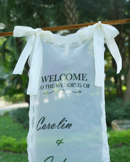 Elegant Personalized Wedding Welcome Banner with Lace Edging